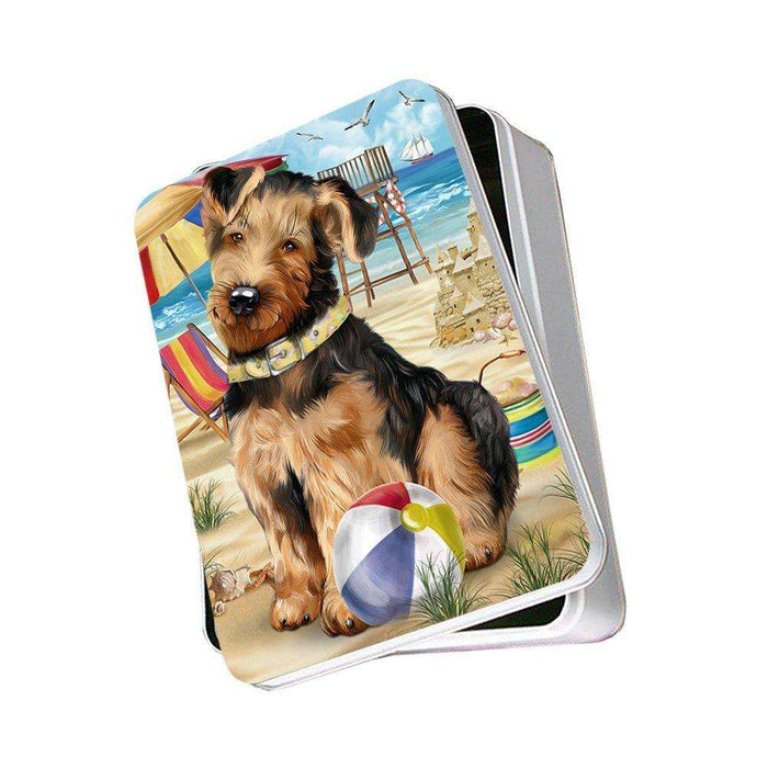 Pet Friendly Beach Airedale Terrier Dog Photo Storage Tin PITN48599