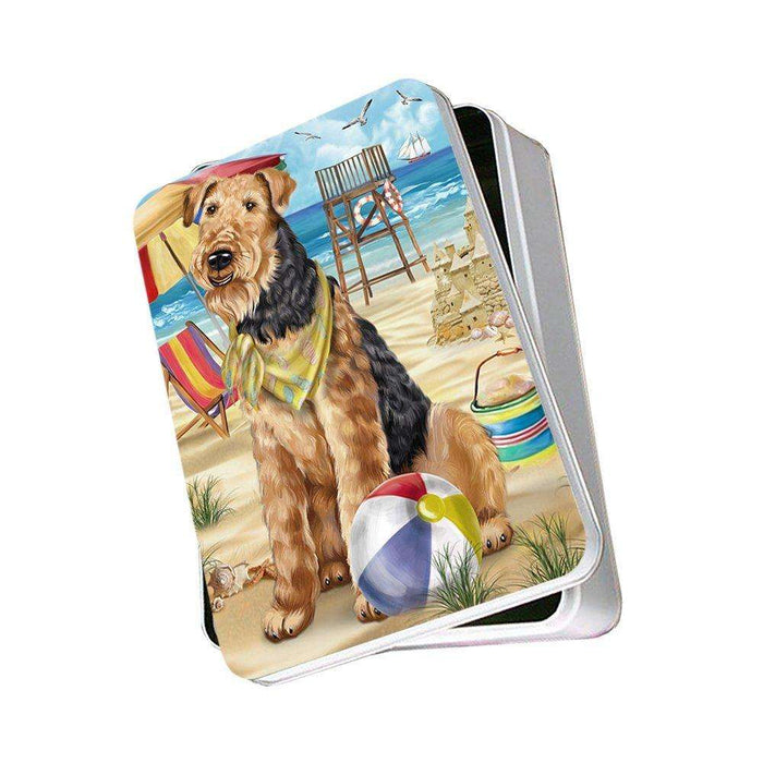 Pet Friendly Beach Airedale Terrier Dog Photo Storage Tin PITN48603