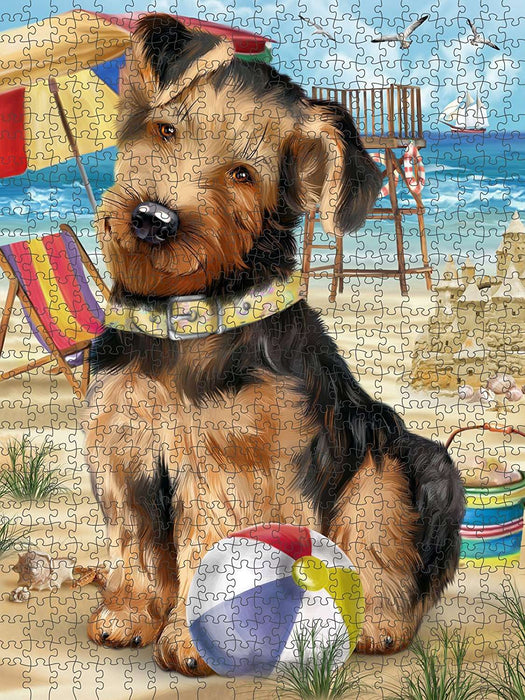 Pet Friendly Beach Airedale Terrier Dog Puzzle with Photo Tin PUZL49503