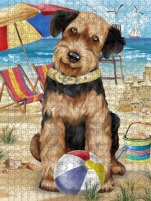 Pet Friendly Beach Airedale Terrier Dog Puzzle with Photo Tin PUZL49509