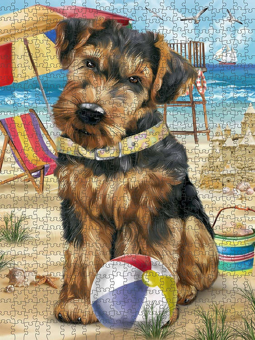 Pet Friendly Beach Airedale Terrier Dog Puzzle with Photo Tin PUZL49512