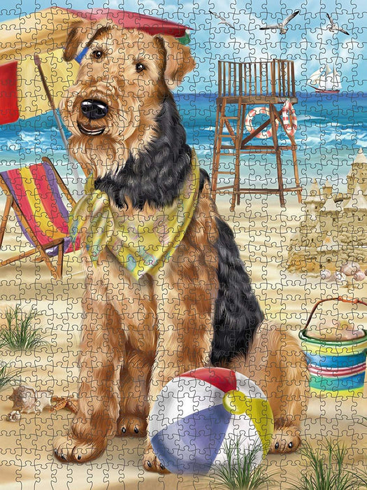 Pet Friendly Beach Airedale Terrier Dog Puzzle with Photo Tin PUZL49515