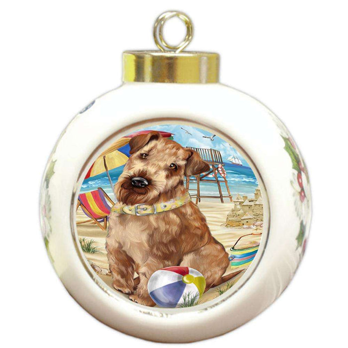 Pet Friendly Beach Airedale Terrier Dog Round Ball Christmas Ornament RBPOR48600