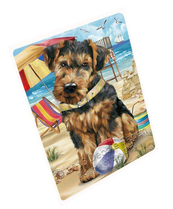 Pet Friendly Beach Airedale Terrier Dog Tempered Cutting Board C49500