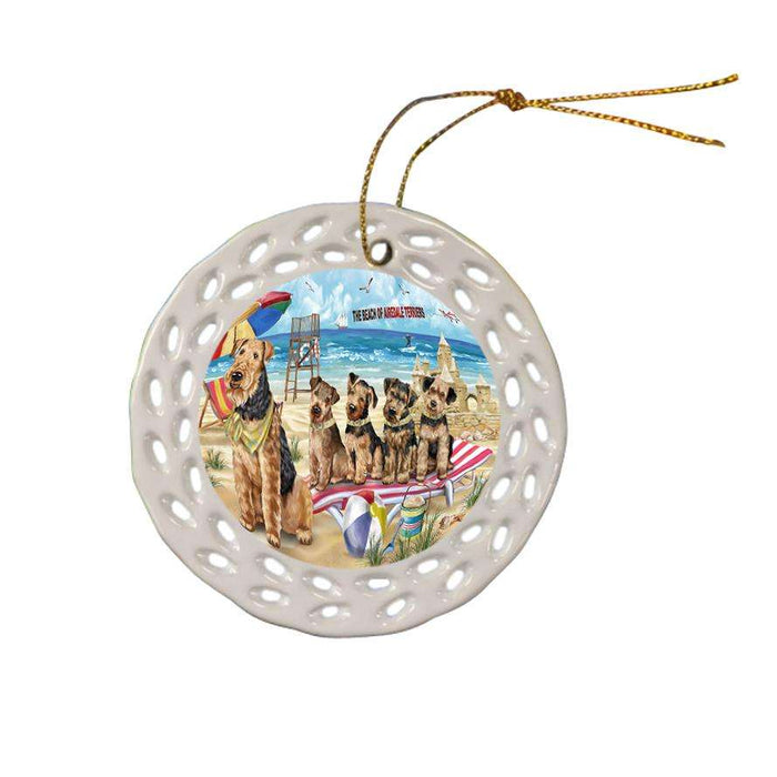 Pet Friendly Beach Airedale Terriers Dog Ceramic Doily Ornament DPOR48598
