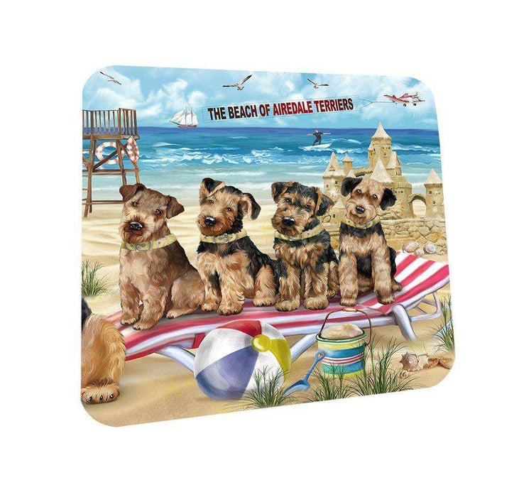 Pet Friendly Beach Airedale Terriers Dog Coasters Set of 4 CST48557