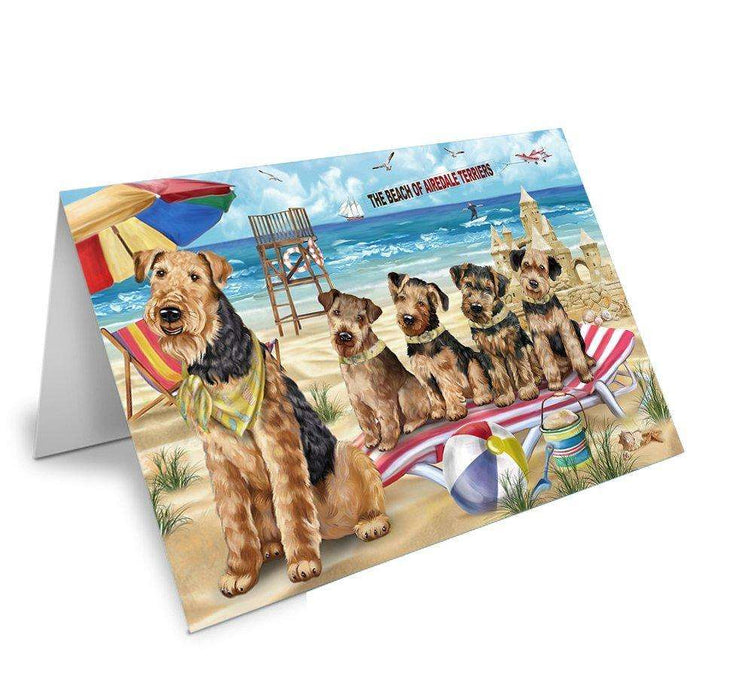 Pet Friendly Beach Airedale Terriers Dog Handmade Artwork Assorted Pets Greeting Cards and Note Cards with Envelopes for All Occasions and Holiday Seasons GCD49823