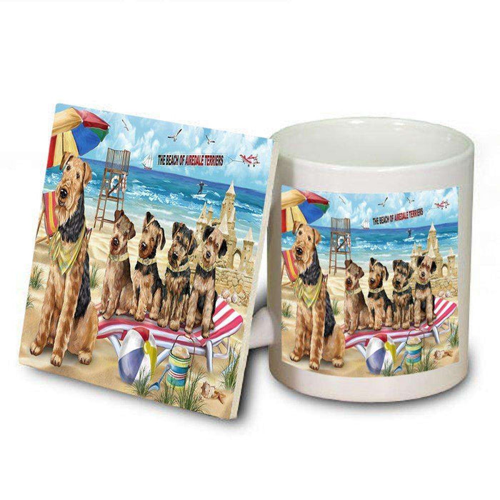Pet Friendly Beach Airedale Terriers Dog Mug and Coaster Set MUC48590