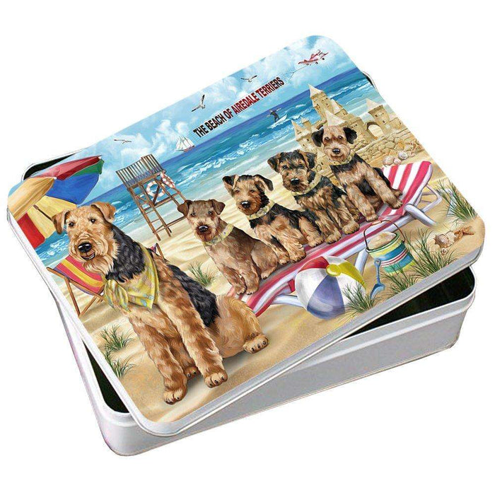 Pet Friendly Beach Airedale Terriers Dog Photo Storage Tin PITN48598