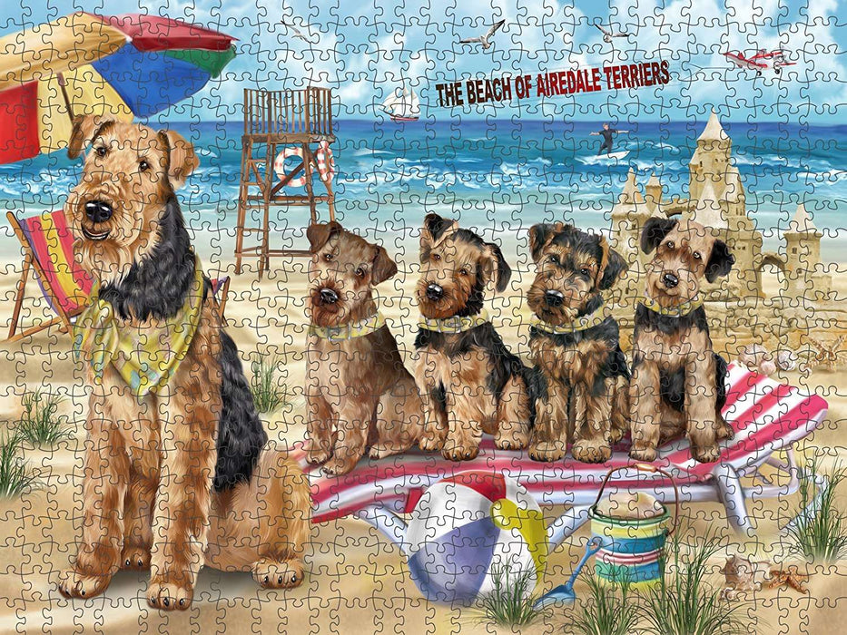 Pet Friendly Beach Airedale Terriers Dog Puzzle with Photo Tin PUZL49500