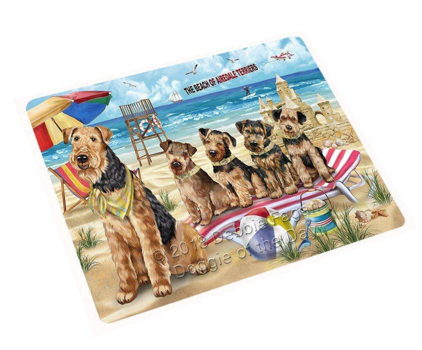 Pet Friendly Beach Airedale Terriers Dog Tempered Cutting Board C49488