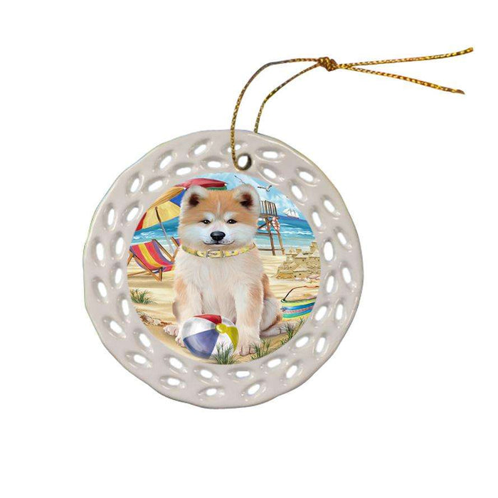 Pet Friendly Beach Akita Dog Ceramic Doily Ornament DPOR49945