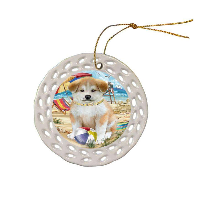 Pet Friendly Beach Akita Dog Ceramic Doily Ornament DPOR49946