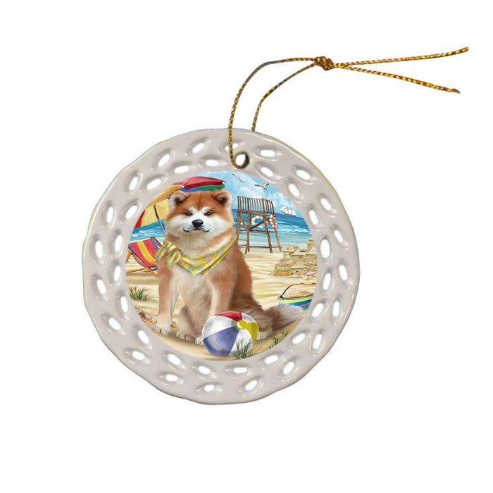 Pet Friendly Beach Akita Dog Ceramic Doily Ornament DPOR49949