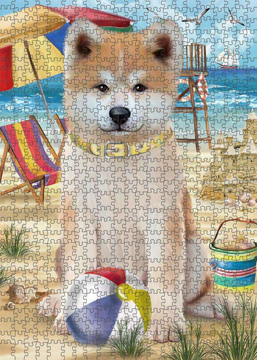 Pet Friendly Beach Akita Dog Puzzle with Photo Tin PUZL53541