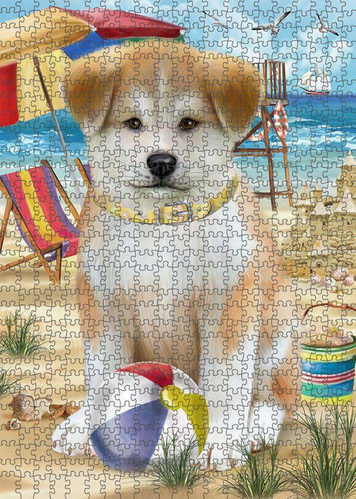 Pet Friendly Beach Akita Dog Puzzle with Photo Tin PUZL53544