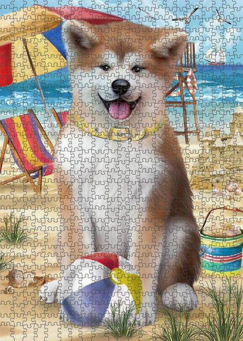 Pet Friendly Beach Akita Dog Puzzle with Photo Tin PUZL53550