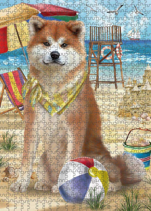 Pet Friendly Beach Akita Dog Puzzle with Photo Tin PUZL53553