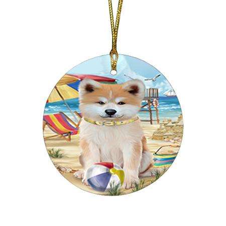 Pet Friendly Beach Akita Dog Round Flat Christmas Ornament RFPOR49936
