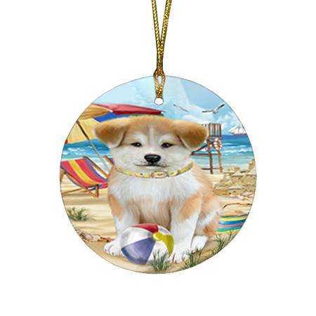 Pet Friendly Beach Akita Dog Round Flat Christmas Ornament RFPOR49937