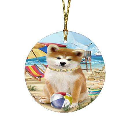 Pet Friendly Beach Akita Dog Round Flat Christmas Ornament RFPOR49938