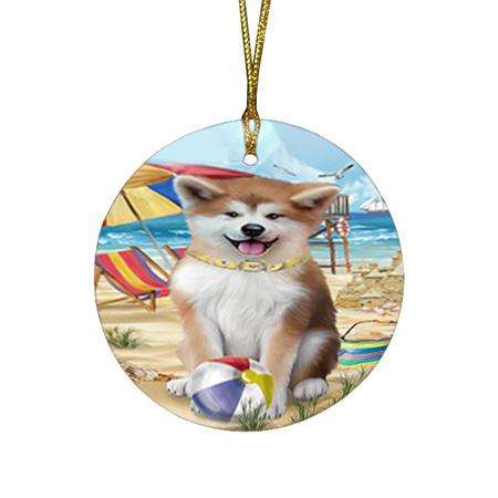 Pet Friendly Beach Akita Dog Round Flat Christmas Ornament RFPOR49939