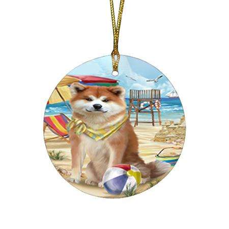 Pet Friendly Beach Akita Dog Round Flat Christmas Ornament RFPOR49940