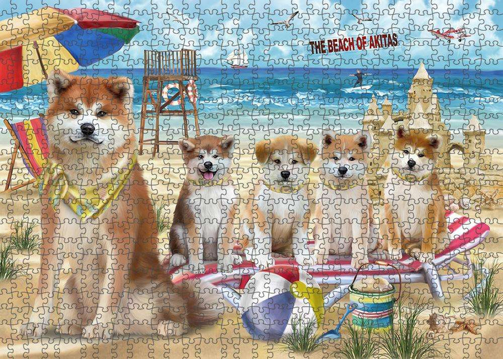 Pet Friendly Beach Akitas Dog Puzzle with Photo Tin PUZL53538