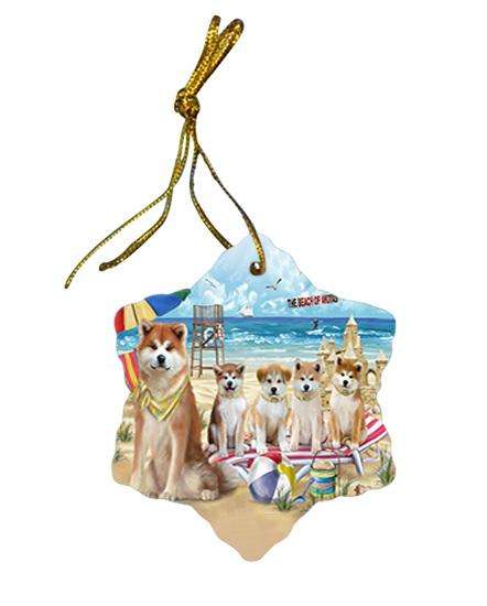 Pet Friendly Beach Akitas Dog Star Porcelain Ornament SPOR49936