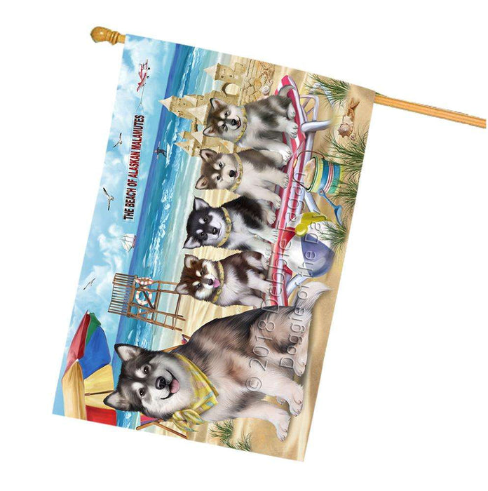 Pet Friendly Beach Alaskan Malamutes Dog House Flag FLG49915