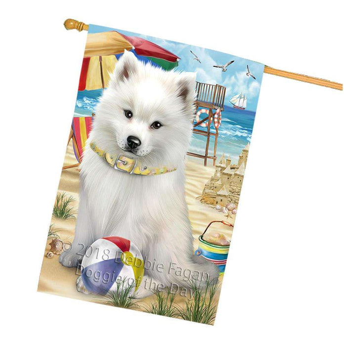 Pet Friendly Beach American Eskimo Dog House Flag FLG49922