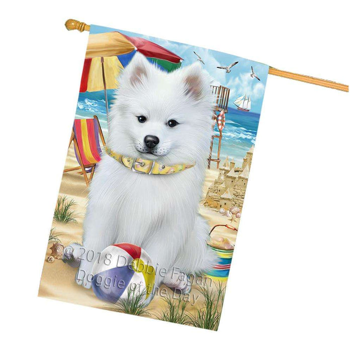 Pet Friendly Beach American Eskimo Dog House Flag FLG49923