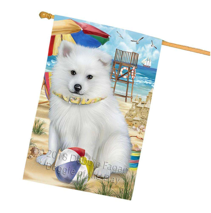 Pet Friendly Beach American Eskimo Dog House Flag FLG49924