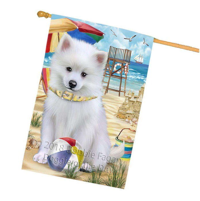 Pet Friendly Beach American Eskimo Dog House Flag FLG49925