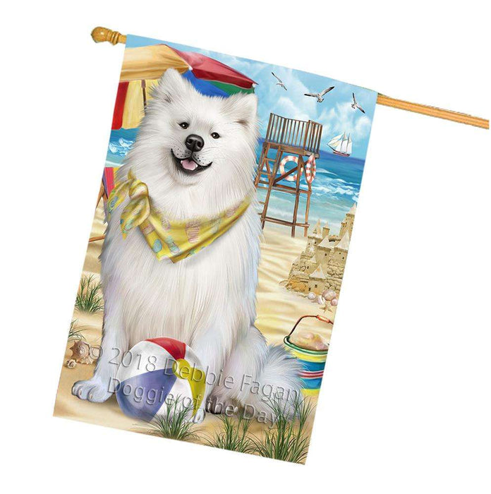 Pet Friendly Beach American Eskimo Dog House Flag FLG49926