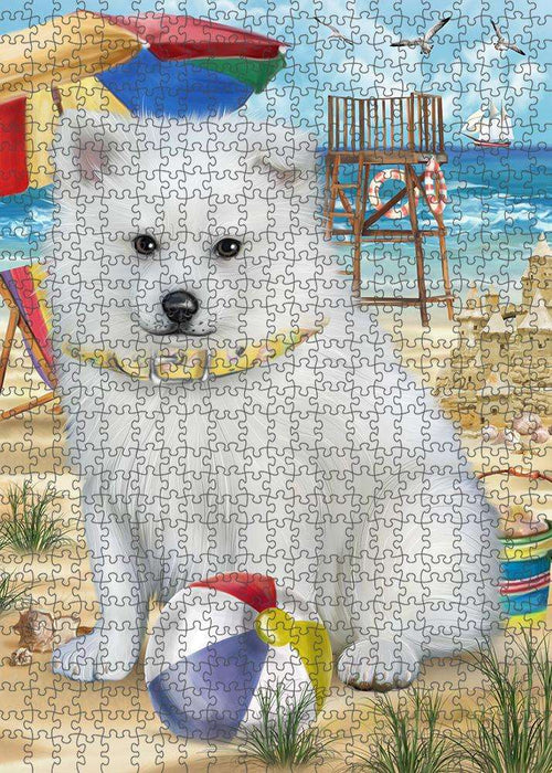 Pet Friendly Beach American Eskimo Dog Puzzle with Photo Tin PUZL53583