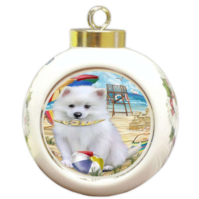 Pet Friendly Beach American Eskimo Dog Round Ball Christmas Ornament RBPOR49960