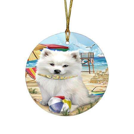 Pet Friendly Beach American Eskimo Dog Round Flat Christmas Ornament RFPOR49948