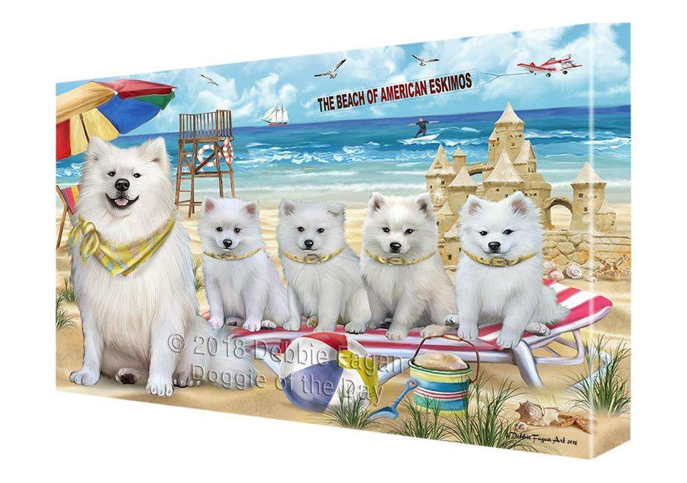 Pet Friendly Beach American Eskimos Dog Canvas Wall Art CVS65356