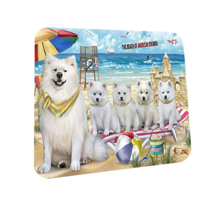Pet Friendly Beach American Eskimos Dog Coasters Set of 4 CST49915