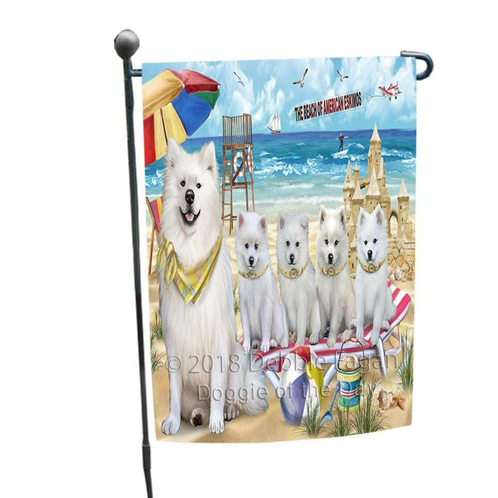 Pet Friendly Beach American Eskimos Dog Garden Flag GFLG49785