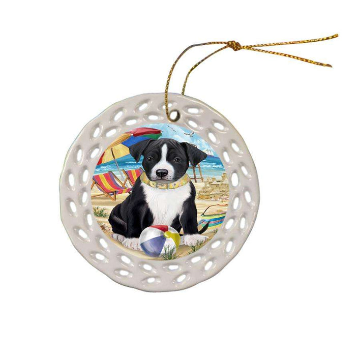 Pet Friendly Beach American Staffordshire Terrier Dog Ceramic Doily Ornament DPOR49965
