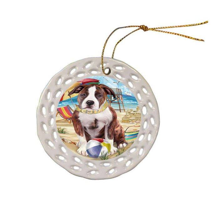 Pet Friendly Beach American Staffordshire Terrier Dog Ceramic Doily Ornament DPOR49966