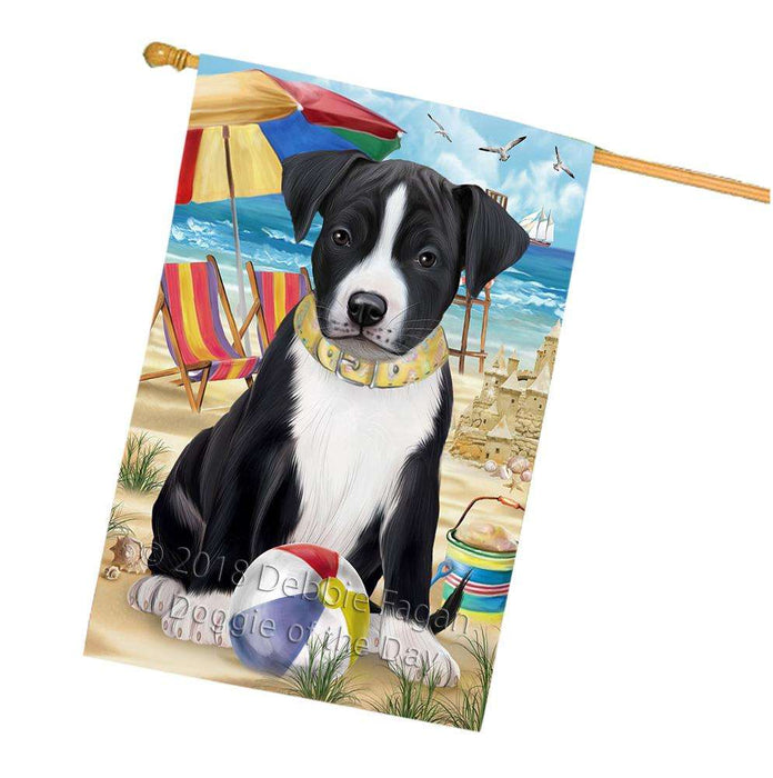 Pet Friendly Beach American Staffordshire Terrier Dog House Flag FLG49930