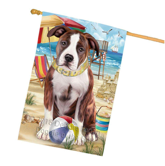 Pet Friendly Beach American Staffordshire Terrier Dog House Flag FLG49931