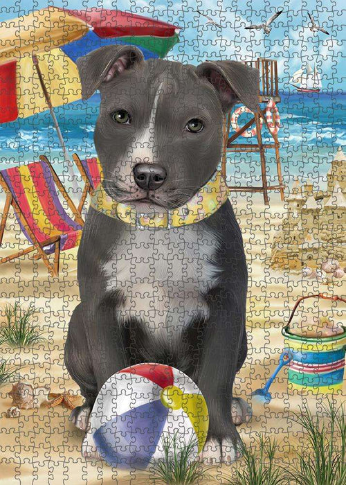 Pet Friendly Beach American Staffordshire Terrier Dog Puzzle with Photo Tin PUZL53595