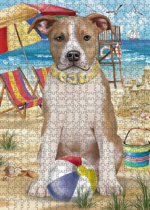 Pet Friendly Beach American Staffordshire Terrier Dog Puzzle with Photo Tin PUZL53598