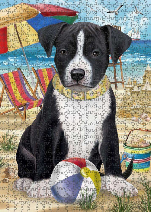 Pet Friendly Beach American Staffordshire Terrier Dog Puzzle with Photo Tin PUZL53601