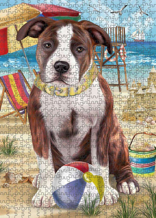 Pet Friendly Beach American Staffordshire Terrier Dog Puzzle with Photo Tin PUZL53604