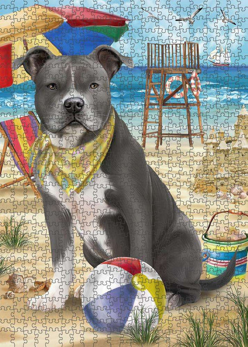 Pet Friendly Beach American Staffordshire Terrier Dog Puzzle with Photo Tin PUZL53607